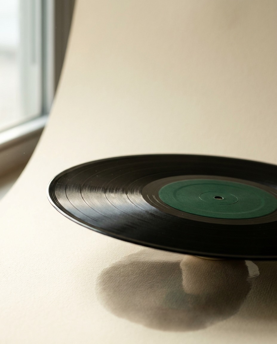 A vinyl record in warm daylight